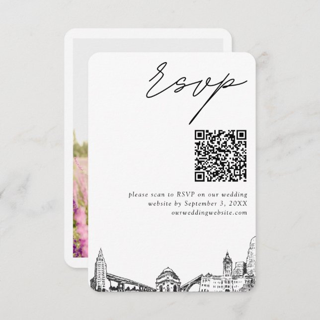Tarjeta De Recepción Boda de búfalo Código RSVP QR moderno (Anverso / Reverso)