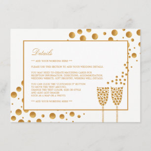 Tarjeta De Recepción Boda de burbujas de champán de oro detalle