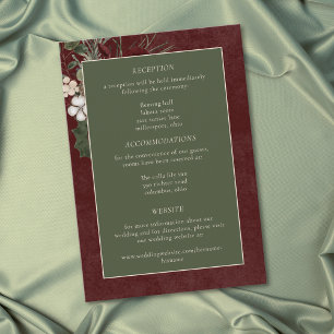 Tarjeta De Recepción Boda de Burgundy de Bayas y Pino de Invierno Elega