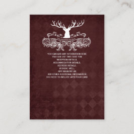 Tarjeta De Recepción Boda de Burgundy Rustic Antler Deer Woodland