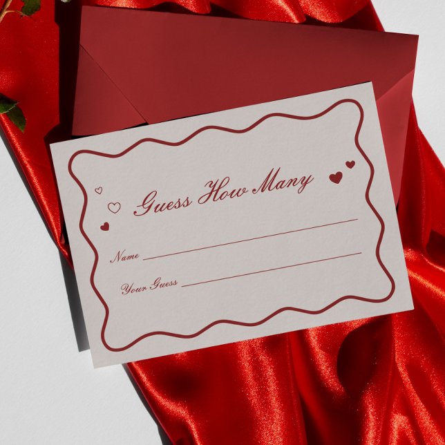 Tarjeta De Recepción Boda de Burgundy Valentine Adivina Cuántos (Subido por el creador)