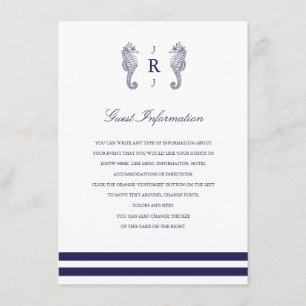 Tarjeta De Recepción Boda de caballito de mar de la Armada Náutica Inse