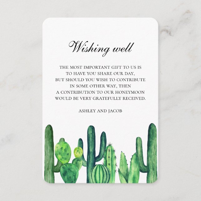 Tarjeta De Recepción Boda de cactus verde deseando lo mejor. Inserción  (Anverso)