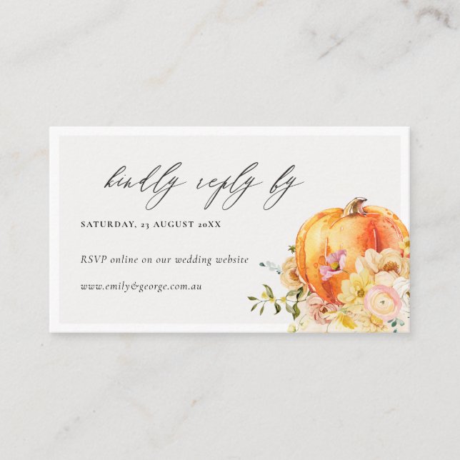 Tarjeta De Recepción Boda de calabaza de otoño en línea RSVP (Anverso)