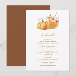 Tarjeta De Recepción Boda de calabaza floral de otoño rusa detalla oro