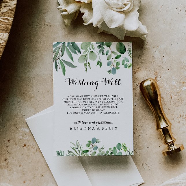 Tarjeta De Recepción Boda de caligrafía de eucalipto verde deseando lo  (Subido por el creador)