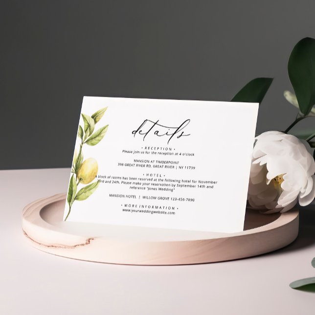 Tarjeta De Recepción Boda de caligrafía de Lemon Sorrento Amalfi (Subido por el creador)