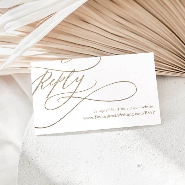 Tarjeta De Recepción Boda de caligrafía de oro romántico RSVP (Subido por el creador)
