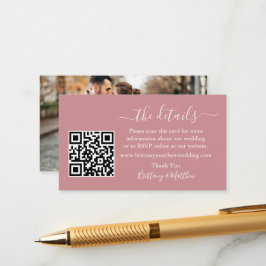 Tarjeta De Recepción Boda de caligrafía detalla el Rosa de QR Photo Dus