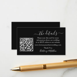 Tarjeta De Recepción Boda de caligrafía detalla sitio web QR Black