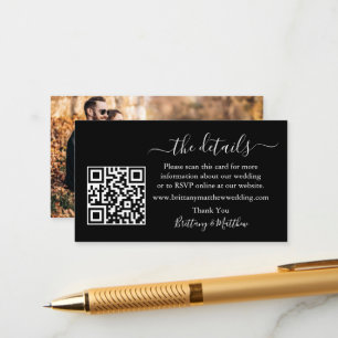 Tarjeta De Recepción Boda de caligrafía detalla sitio web QR Photo Blac