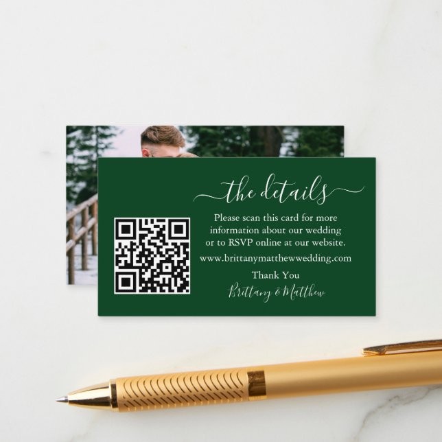 Tarjeta De Recepción Boda de caligrafía detalla sitio web QR Photo Gree (Anverso/Reverso In Situ)