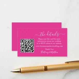 Tarjeta De Recepción Boda de caligrafía Detalles del sitio web QR Pink