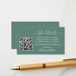 Tarjeta De Recepción Boda de caligrafía Detalles QR Eucalyptus Verde