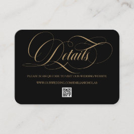 Tarjeta De Recepción Boda de caligrafía elegante de color negro dorado