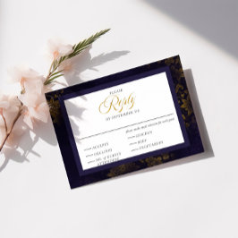 Tarjeta De Recepción Boda de Caligrafía Elegante Floral Dorado y Púrpur