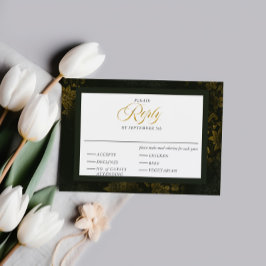 Tarjeta De Recepción Boda de caligrafía elegante floral verde y dorada