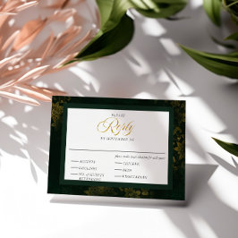 Tarjeta De Recepción Boda de caligrafía floral verde y dorada