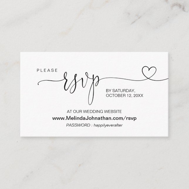 Tarjeta De Recepción Boda de caligrafía moderna en línea sitio web RSVP (Anverso)