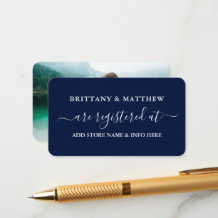 Tarjeta De Recepción Boda de caligrafía moderna foto azul