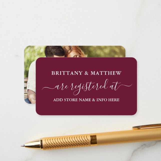 Tarjeta De Recepción Boda de caligrafía moderna foto de Borgoña (Anverso/Reverso In Situ)