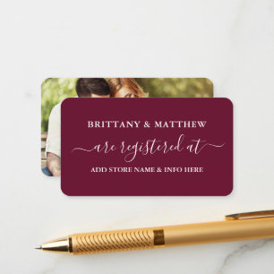 Tarjeta De Recepción Boda de caligrafía moderna foto de Borgoña