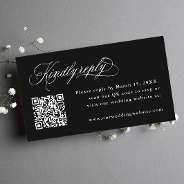 Tarjeta De Recepción Boda de caligrafía romántica negra Código QR RSVP
