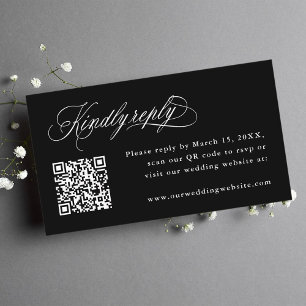 Tarjeta De Recepción Boda de caligrafía romántica negra Código QR RSVP