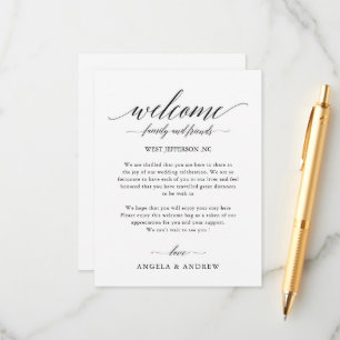 Tarjeta De Recepción Boda de caligrafía simple Bolsa de bienvenida