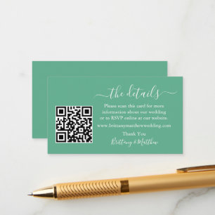 Tarjeta De Recepción Boda de caligrafía: sitio web QR Mint Green