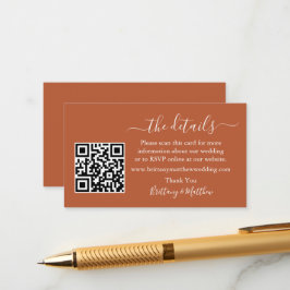 Tarjeta De Recepción Boda de caligrafía: sitio web QR Terracotta