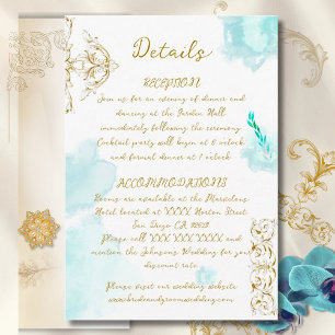 Tarjeta De Recepción Boda de caligrafía Verde azulada barroca dorada