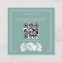 Tarjeta De Recepción Boda de Caligrafía Verde Salvia Información QR