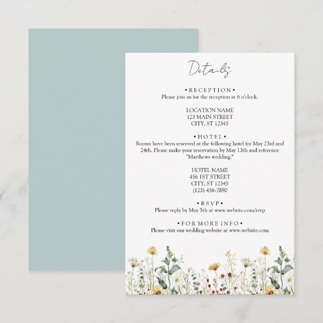 Tarjeta De Recepción Boda de campo de flores silvestres de verano (Anverso / Reverso)