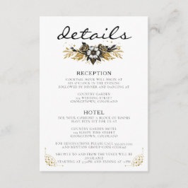 Tarjeta De Recepción Boda de campo negra y dorada