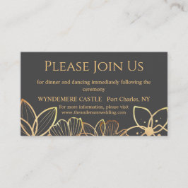 Tarjeta De Recepción Boda de carbón vegetal y oro