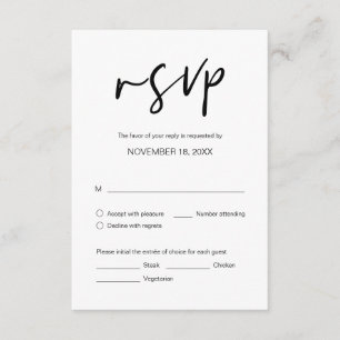 Tarjeta De Recepción Boda de cena RSVP, con opciones de comida