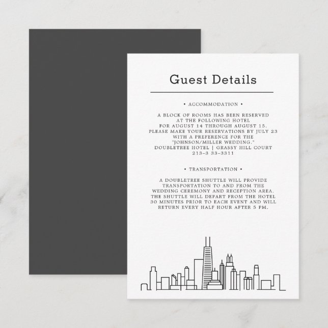 Tarjeta De Recepción Boda de Chicago | Información de invitado (Anverso / Reverso)