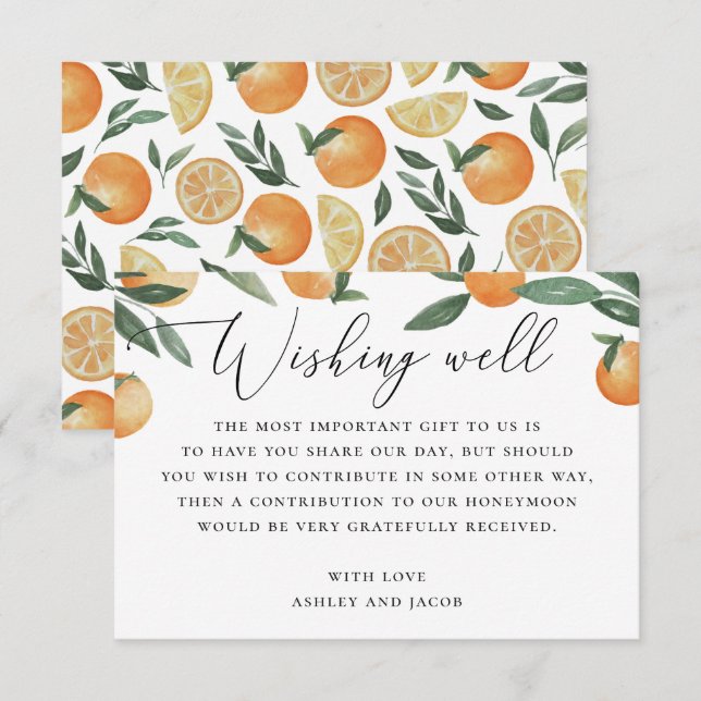 Tarjeta De Recepción Boda de cítricos acuarela. Jardín con ganas de éxi (Anverso / Reverso)