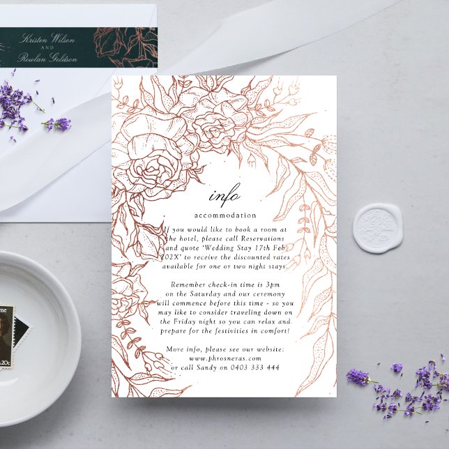 Tarjeta De Recepción Boda de cobre de esmeralda blanca floral (DETAILS showcasing suite - additional items (bought separately))