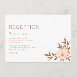 Tarjeta De Recepción Boda de cobre floral de acuarela de otoño