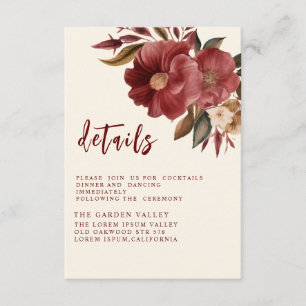 Tarjeta De Recepción Boda de cobre rojo de Borgoña romántica