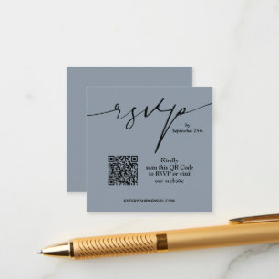Tarjeta De Recepción Boda de código QR azul oscuro de Moda simple