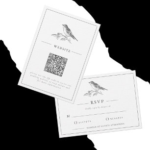 Tarjeta De Recepción Boda de código QR blanco y negro de pájaro