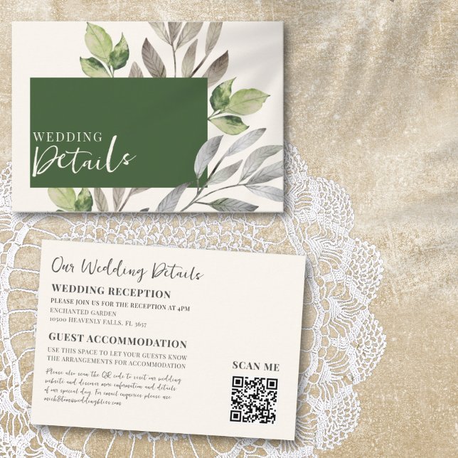 Tarjeta De Recepción Boda de código QR Botánico Verde Moderno (Subido por el creador)