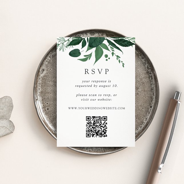 Tarjeta De Recepción Boda de código QR botánico verde silvestre RSVP (Subido por el creador)