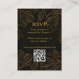 Tarjeta De Recepción Boda de código QR con flor dorado botánico RSVP