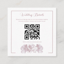 Tarjeta De Recepción Boda de código QR de caligrafía rosa polvorienta