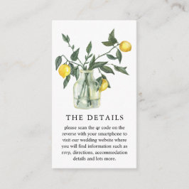 Tarjeta De Recepción Boda de código QR de Citrus Lemon Greenery