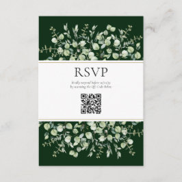 Tarjeta De Recepción Boda de código QR de eucalipto verde oscuro RSVP
